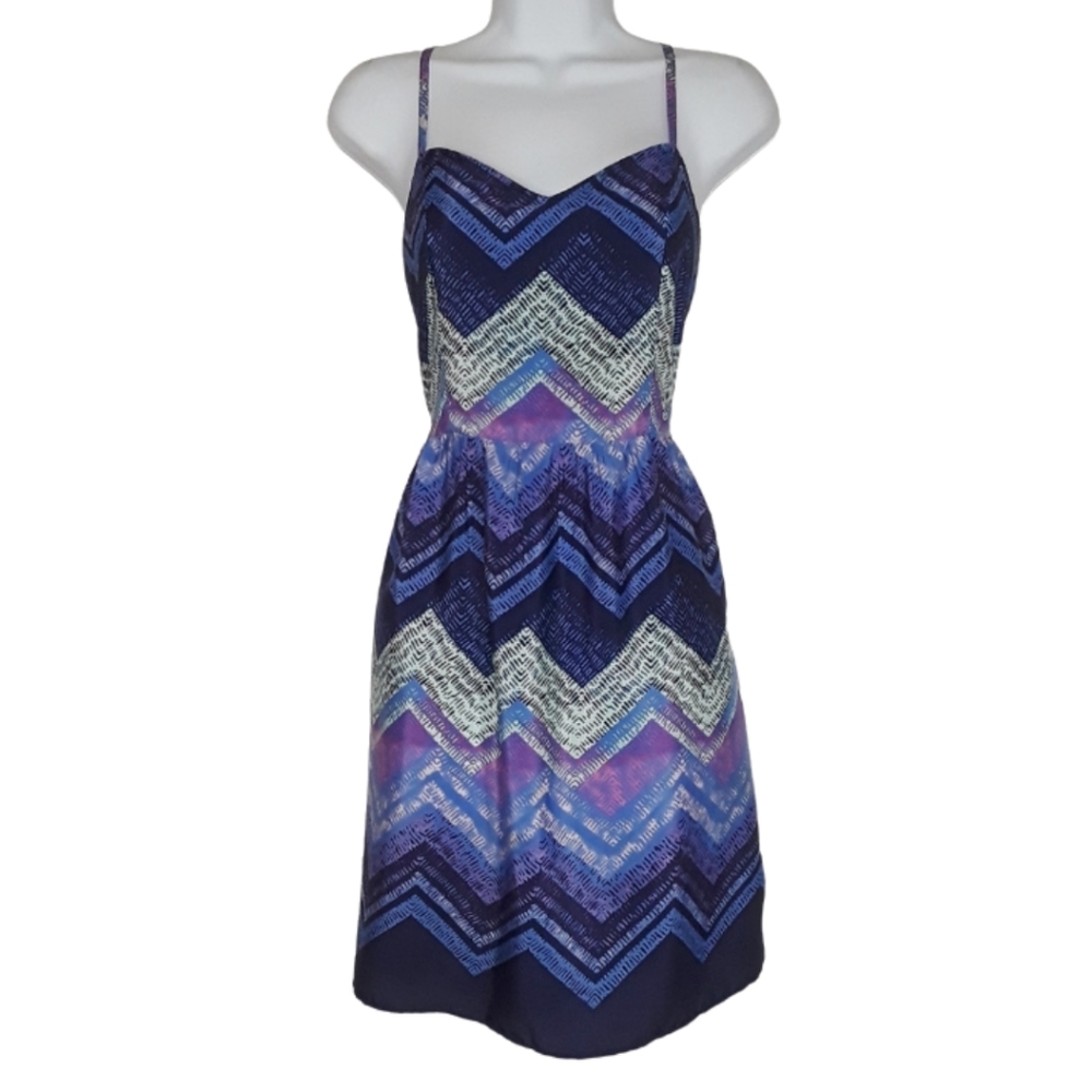 AEO AMERICAN EAGLE OUTFITTERS Blue Purple Chevron Print Sleeveless Dress 10 M - Picture 3 of 12